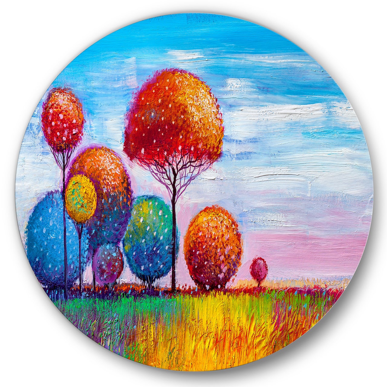 Designart - Colourful Ornamental Trees IX - Modern Metal Circle Wall Art